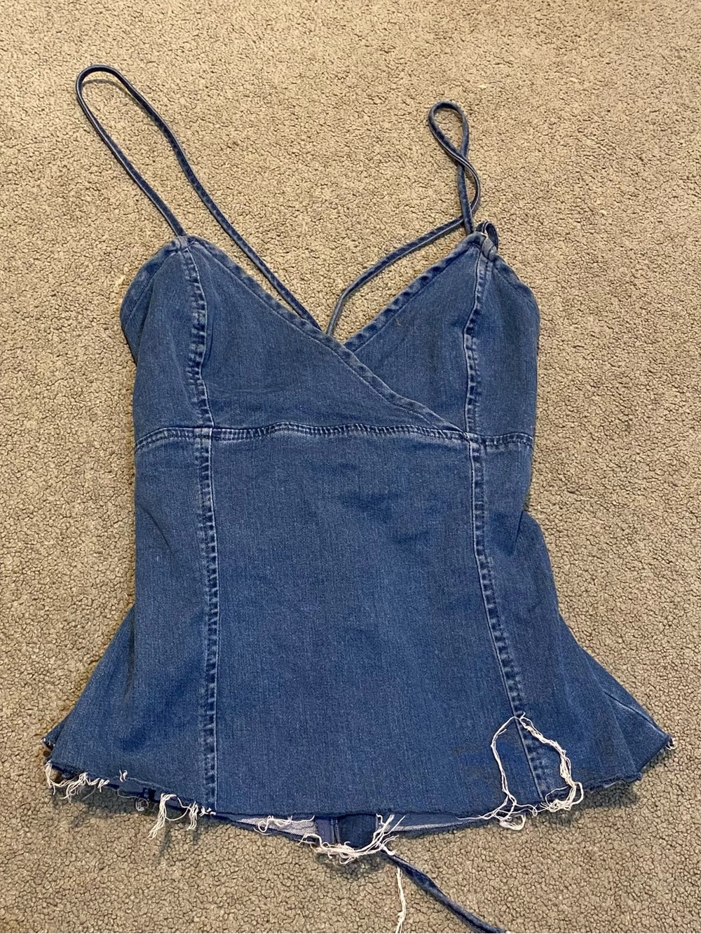 Denim Cami Tank Top with Spaghetti Straps - Blue